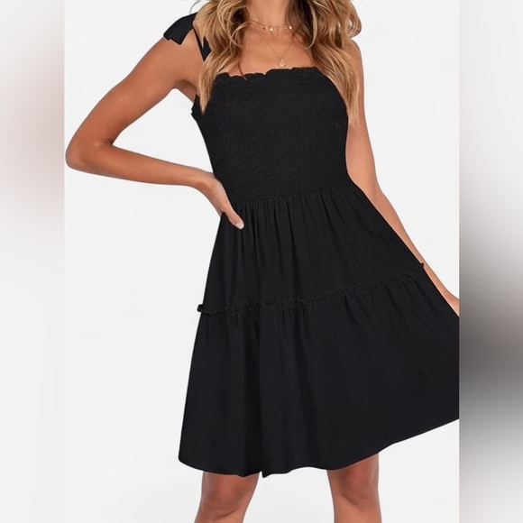 Black Smocked Tiered Mini Sundress - Picture 4 of 5